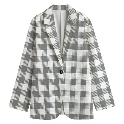 Grey And White Gingham Pattern Print Women's Blazer
