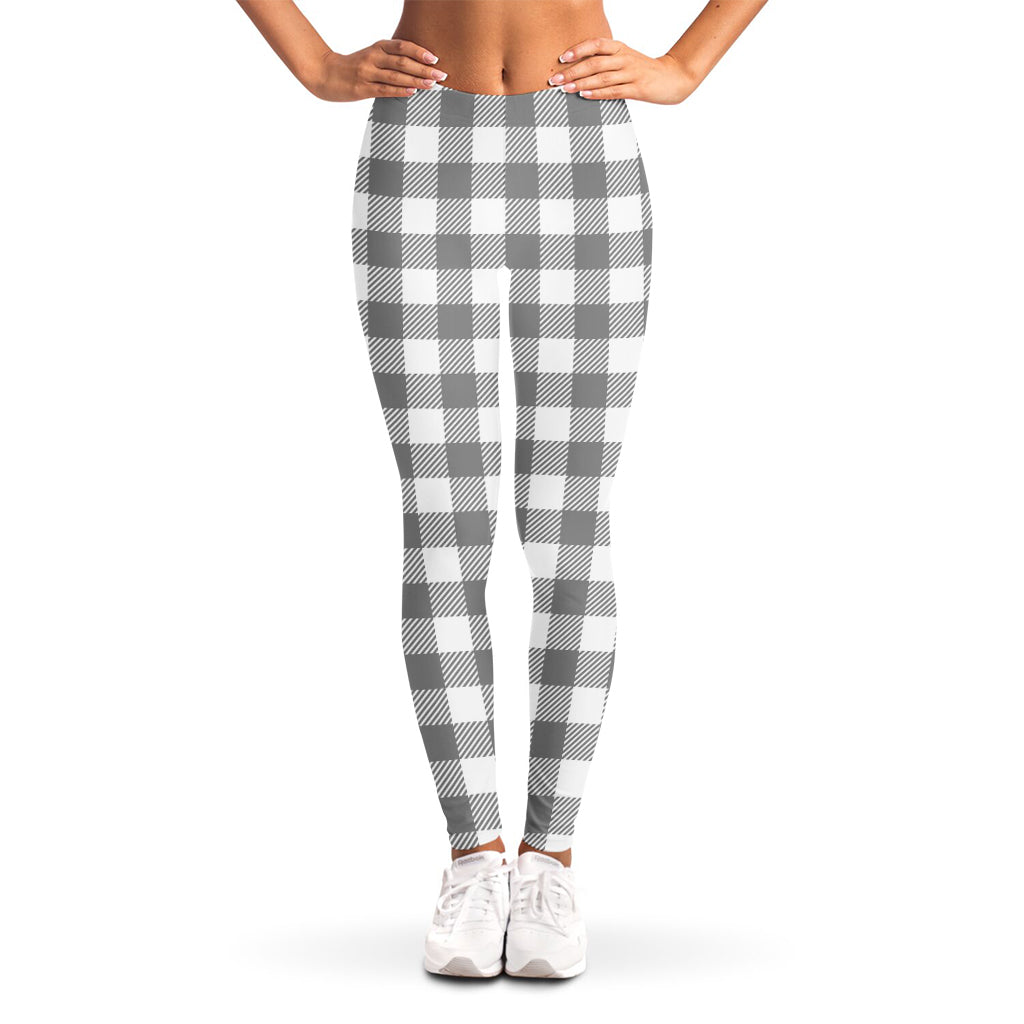 Grey And White Gingham Pattern Print Women's Leggings