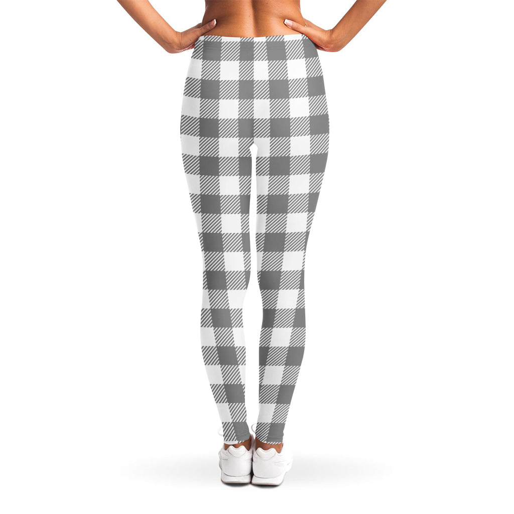 Grey And White Gingham Pattern Print Women's Leggings