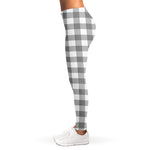 Grey And White Gingham Pattern Print Women's Leggings