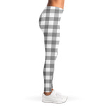 Grey And White Gingham Pattern Print Women's Leggings