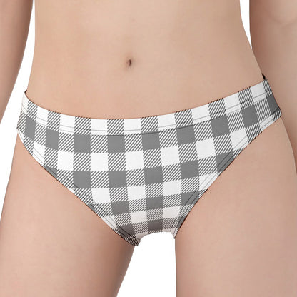 Grey And White Gingham Pattern Print Women's Panties