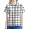 Grey And White Gingham Pattern Print Women's Polo Shirt