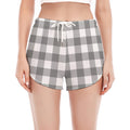 Grey And White Gingham Pattern Print Women's Split Running Shorts