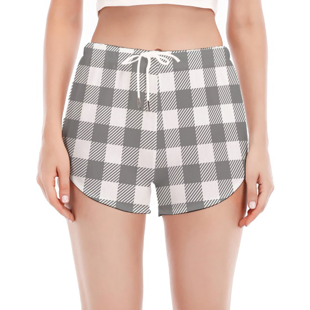 Grey And White Gingham Pattern Print Women's Split Running Shorts
