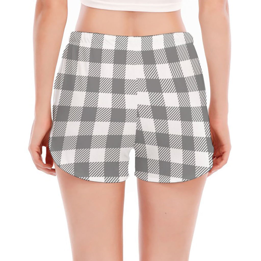 Grey And White Gingham Pattern Print Women's Split Running Shorts