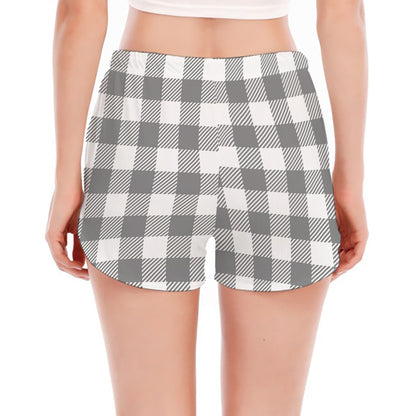 Grey And White Gingham Pattern Print Women's Split Running Shorts