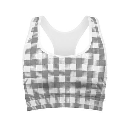 Grey And White Gingham Pattern Print Women's Sports Bra