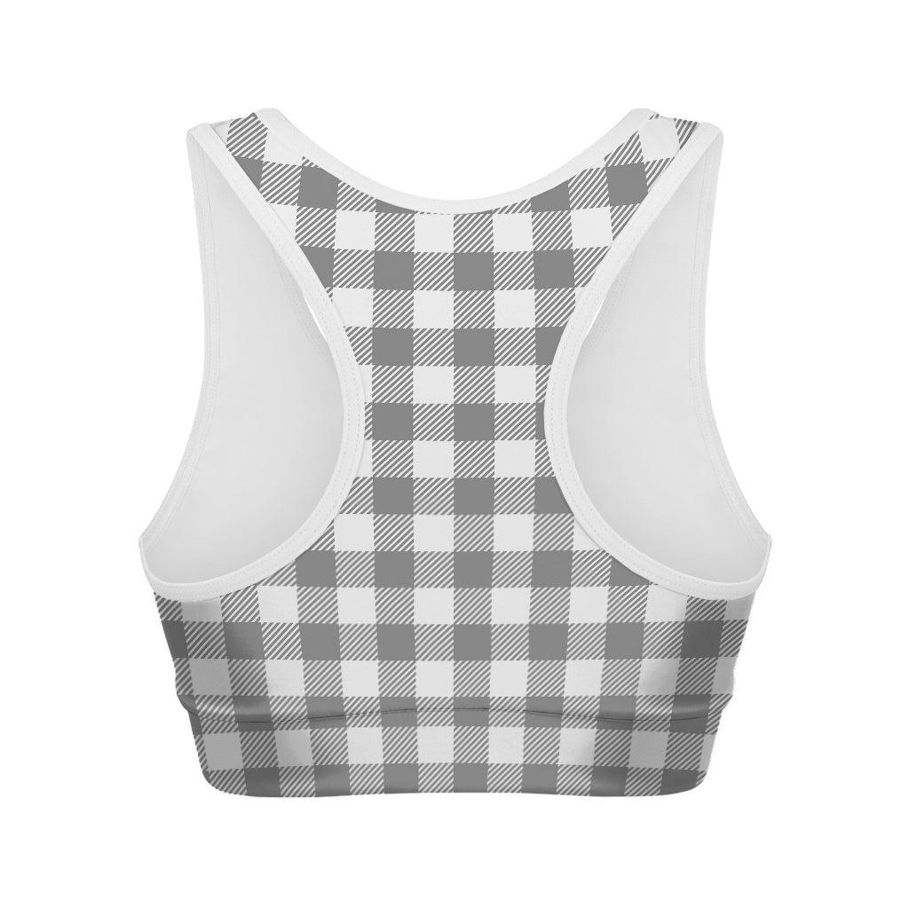 Grey And White Gingham Pattern Print Women's Sports Bra