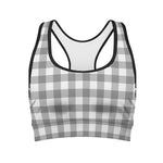 Grey And White Gingham Pattern Print Women's Sports Bra