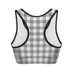 Grey And White Gingham Pattern Print Women's Sports Bra