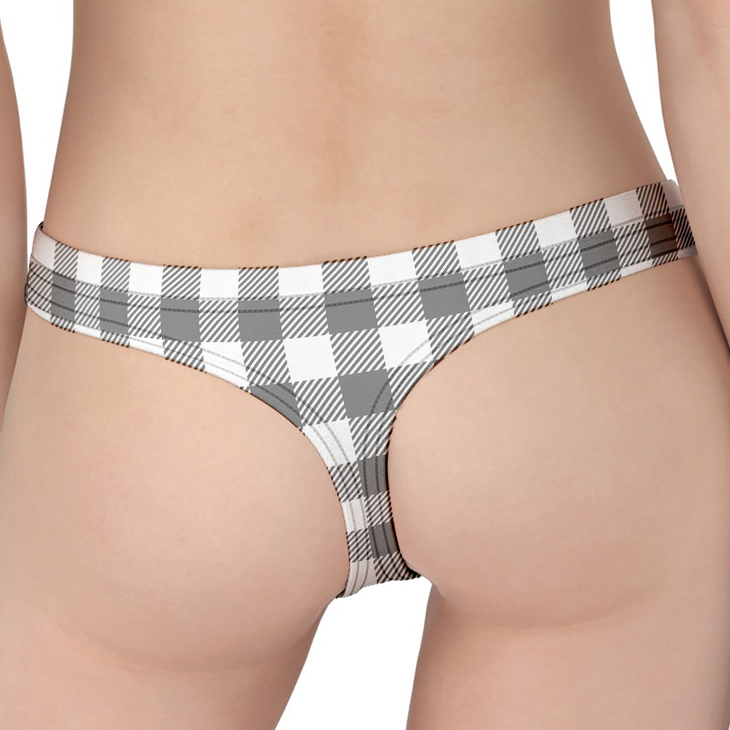 Grey And White Gingham Pattern Print Women's Thong