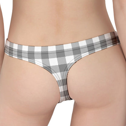 Grey And White Gingham Pattern Print Women's Thong