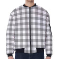 Grey And White Gingham Pattern Print Zip Sleeve Bomber Jacket