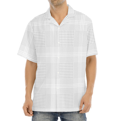 Grey And White Glen Plaid Print Aloha Shirt
