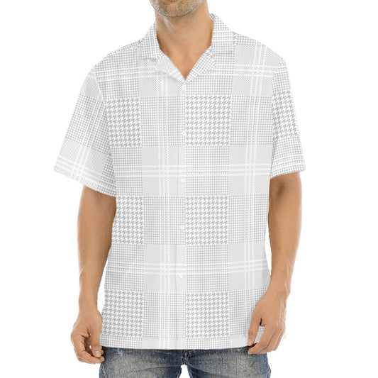 Grey And White Glen Plaid Print Aloha Shirt