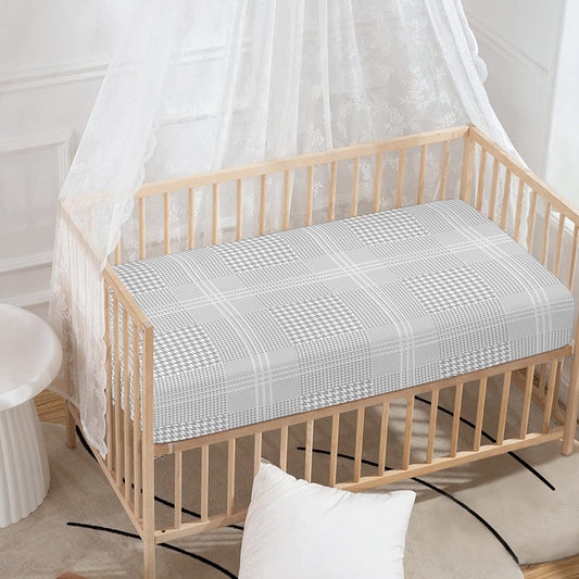 Grey And White Glen Plaid Print Baby Crib Sheet