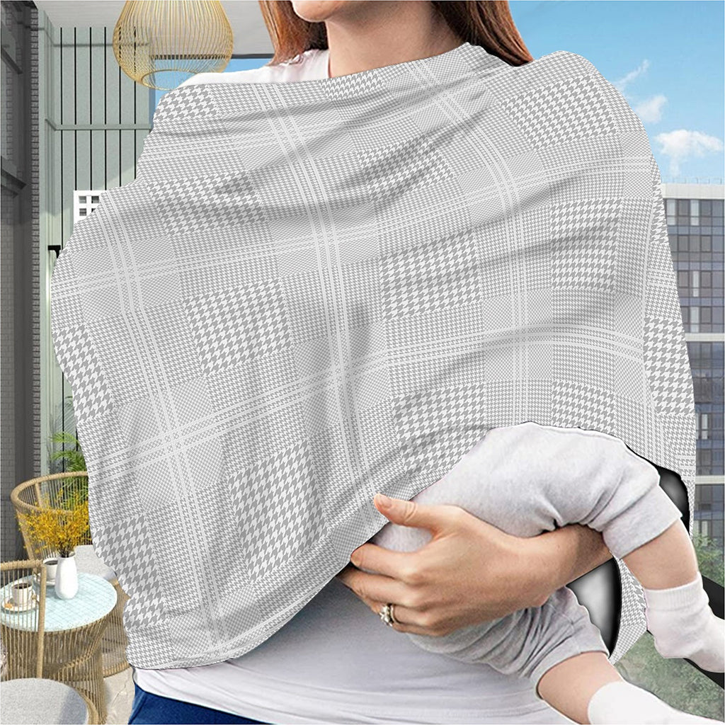Grey And White Glen Plaid Print Baby Seat Cover
