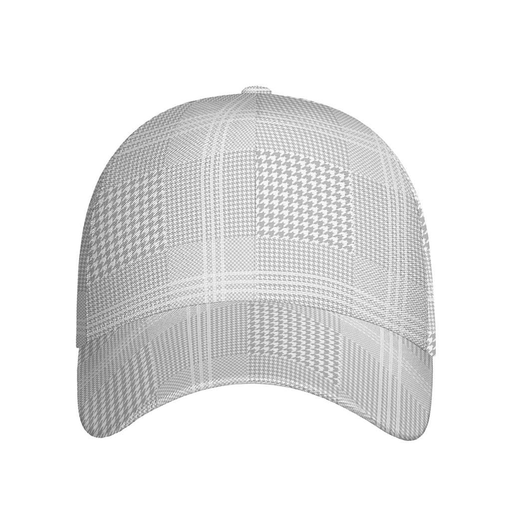 Grey And White Glen Plaid Print Baseball Cap