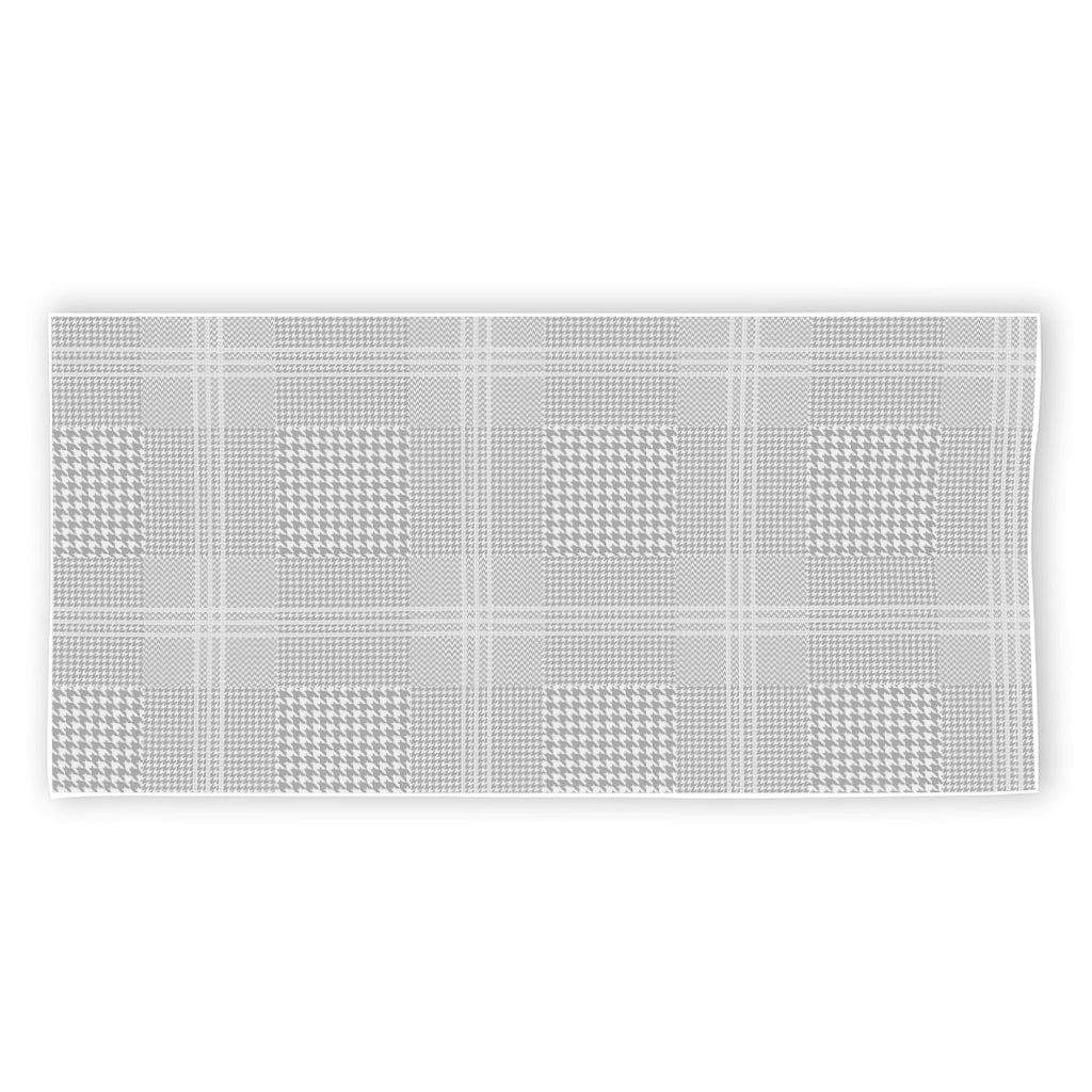 Grey And White Glen Plaid Print Beach Towel