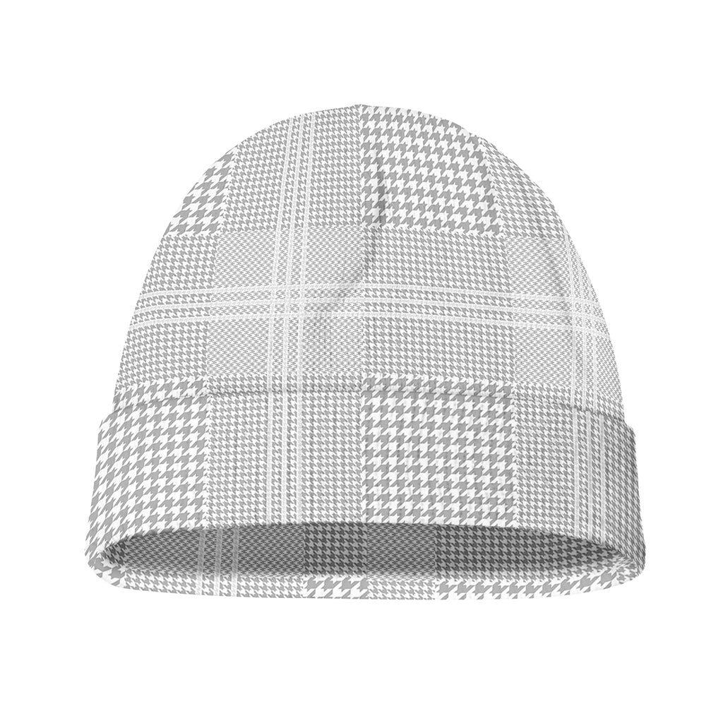 Grey And White Glen Plaid Print Beanie