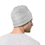 Grey And White Glen Plaid Print Beanie