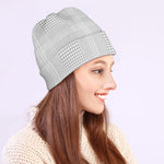 Grey And White Glen Plaid Print Beanie