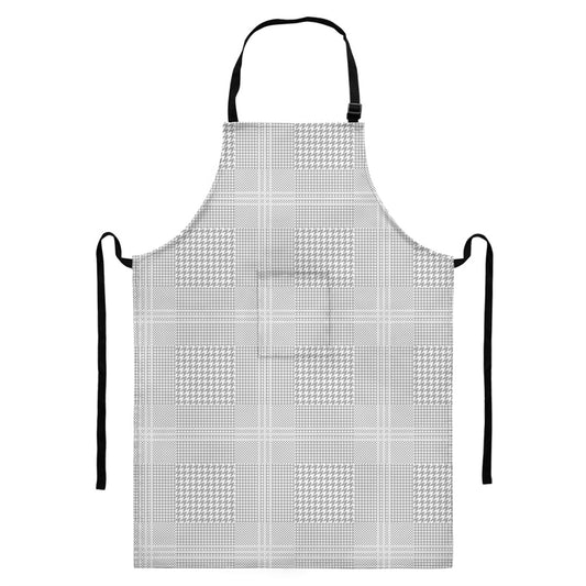 Grey And White Glen Plaid Print Bib Apron With Pocket