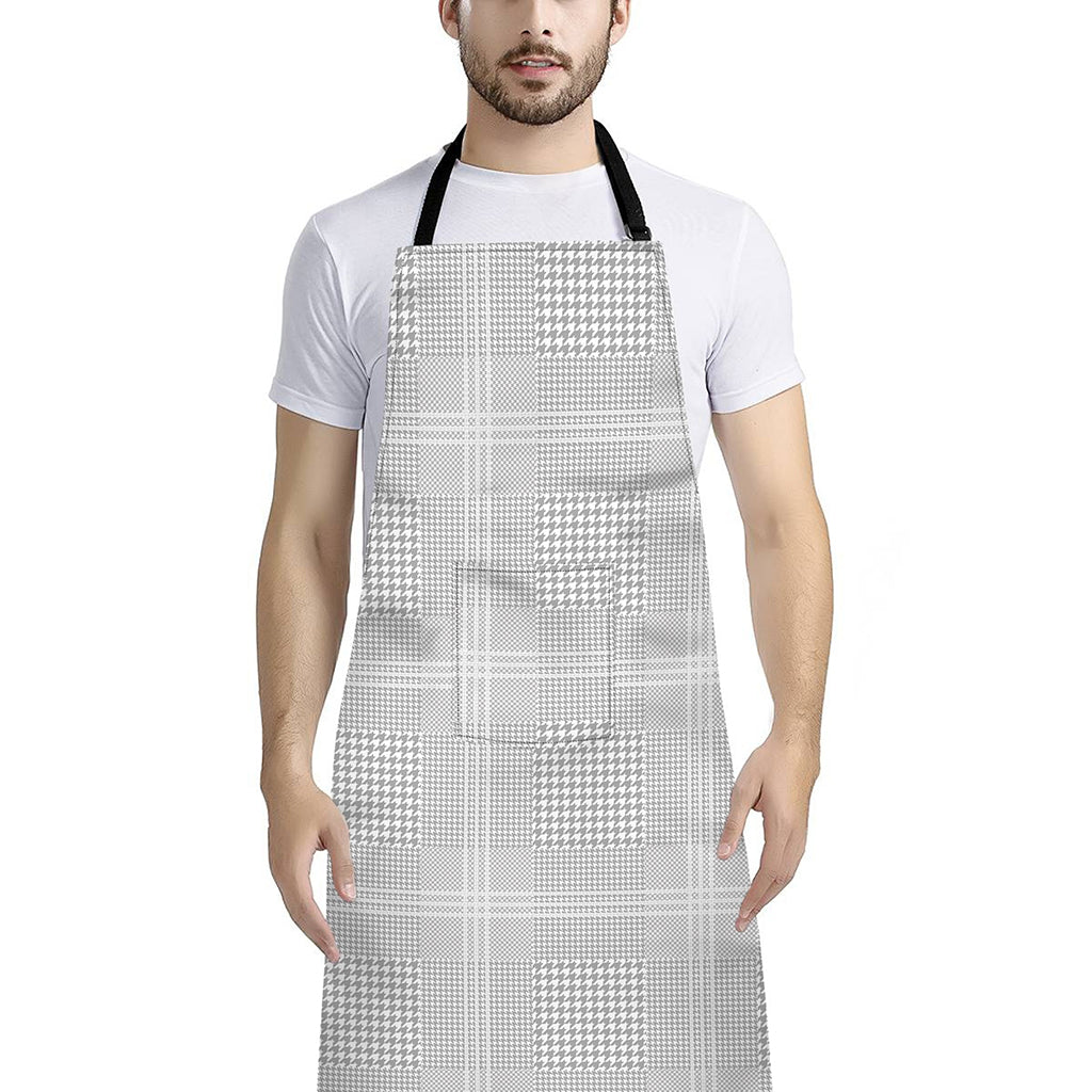 Grey And White Glen Plaid Print Bib Apron With Pocket