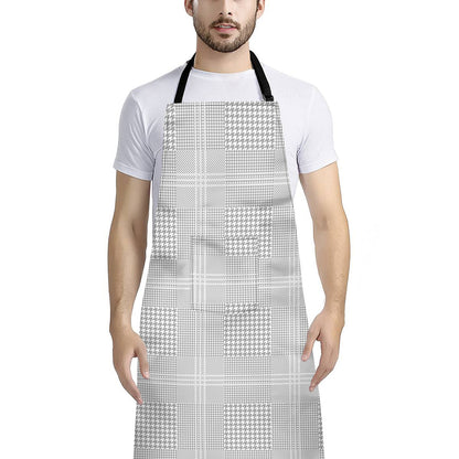 Grey And White Glen Plaid Print Bib Apron With Pocket