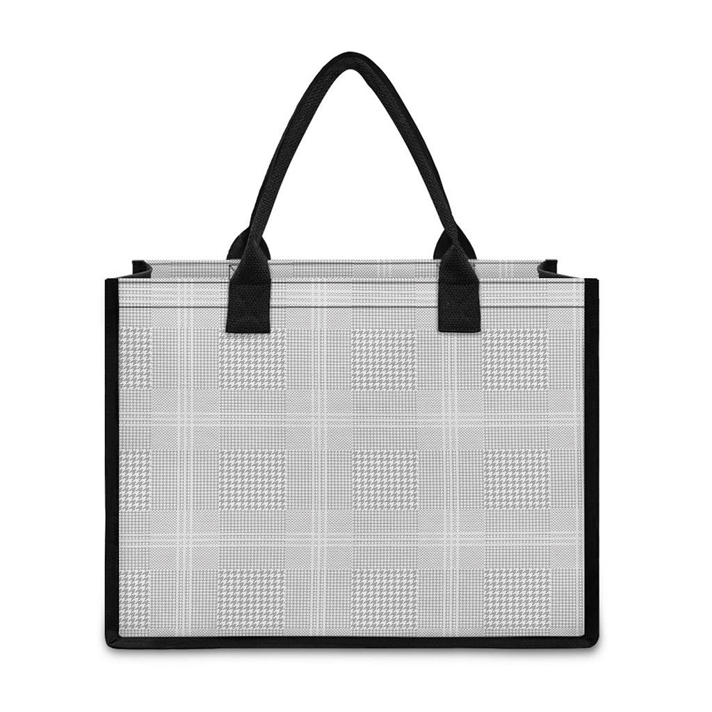 Grey And White Glen Plaid Print Canvas Tote Bag