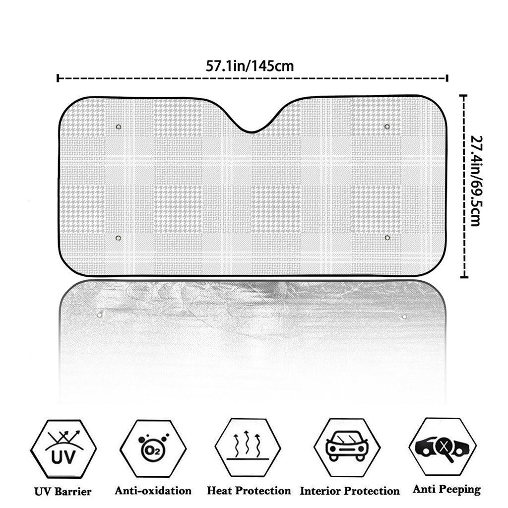 Grey And White Glen Plaid Print Car Windshield Sun Shade