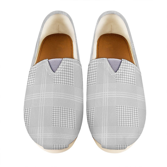 Grey And White Glen Plaid Print Casual Shoes