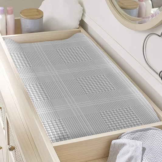 Grey And White Glen Plaid Print Changing Pad Cover