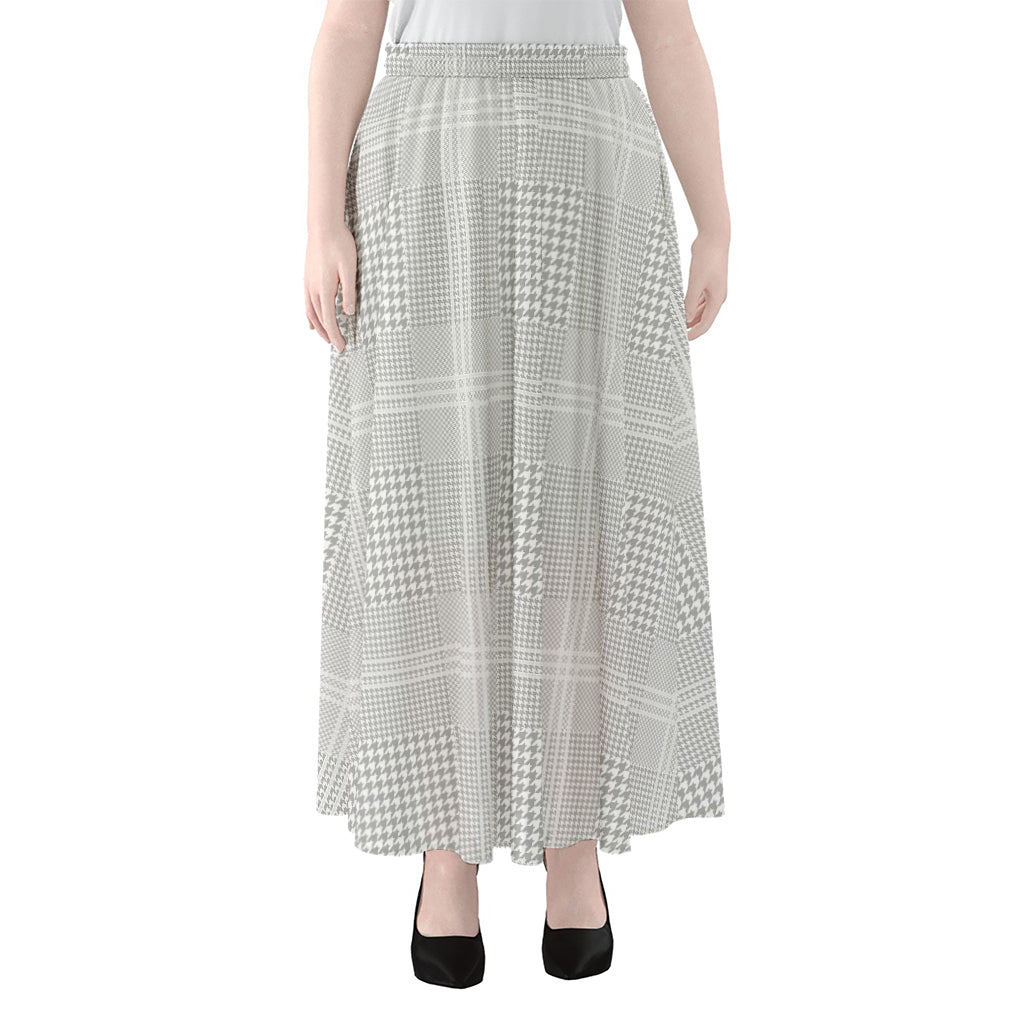 Grey And White Glen Plaid Print Chiffon Maxi Skirt