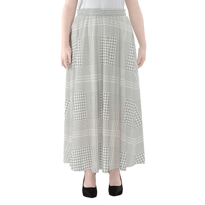 Grey And White Glen Plaid Print Chiffon Maxi Skirt