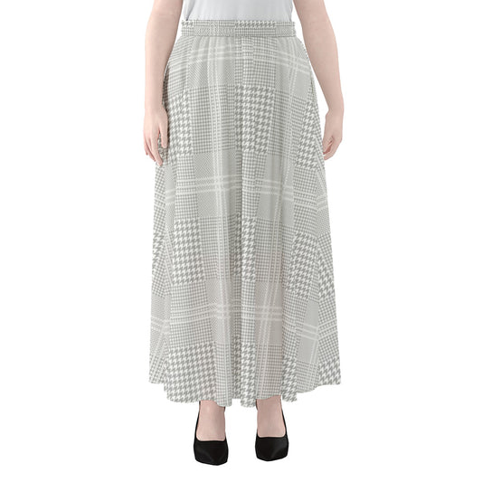 Grey And White Glen Plaid Print Chiffon Maxi Skirt