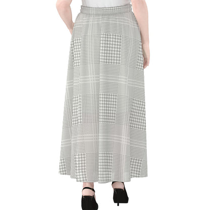 Grey And White Glen Plaid Print Chiffon Maxi Skirt