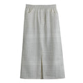Grey And White Glen Plaid Print Cotton Front Slit Maxi Skirt