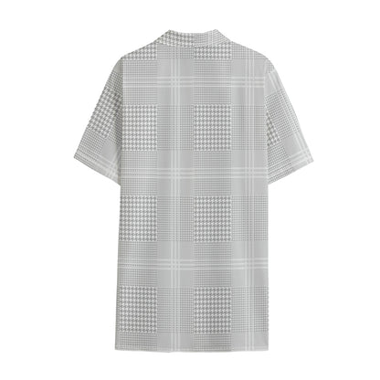 Grey And White Glen Plaid Print Cotton Hawaiian Shirt