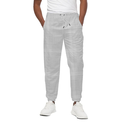 Grey And White Glen Plaid Print Cotton Pants