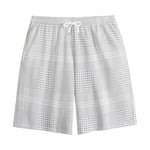 Grey And White Glen Plaid Print Cotton Shorts