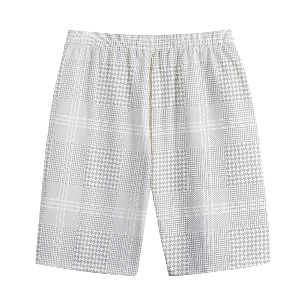 Grey And White Glen Plaid Print Cotton Shorts