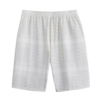 Grey And White Glen Plaid Print Cotton Shorts