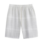 Grey And White Glen Plaid Print Cotton Shorts