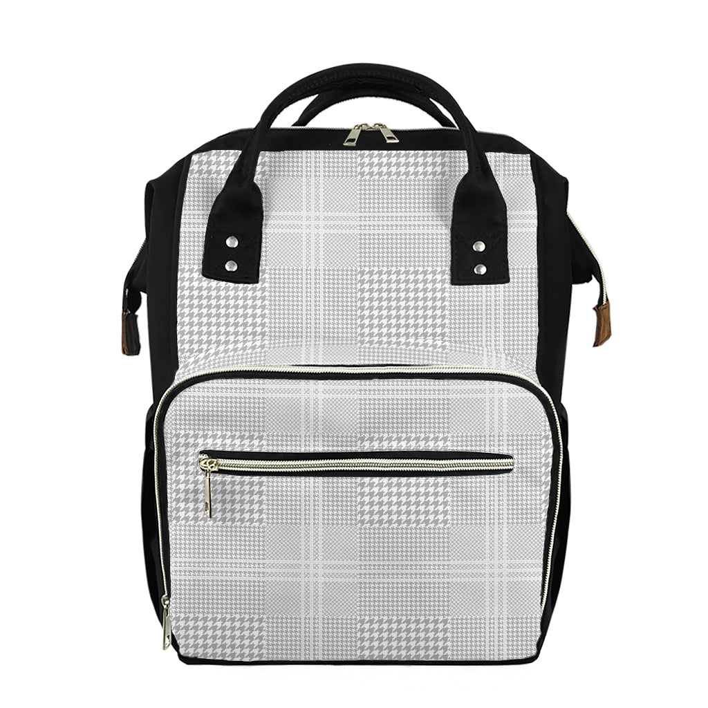 Grey And White Glen Plaid Print Diaper Bag