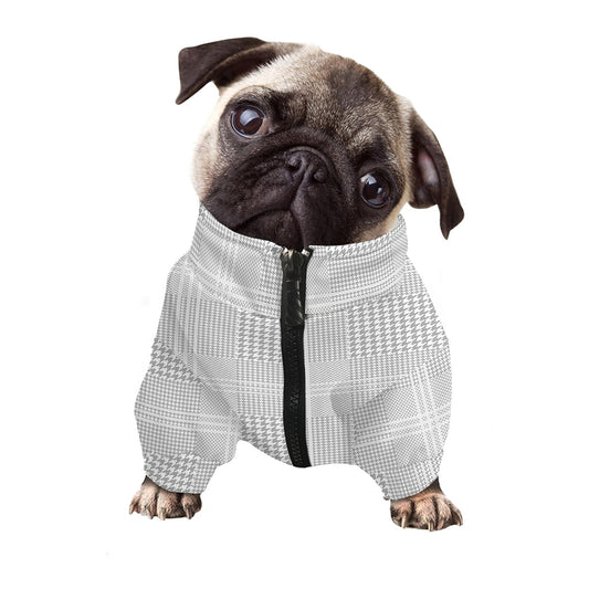Grey And White Glen Plaid Print Dog Zip Up Jacket