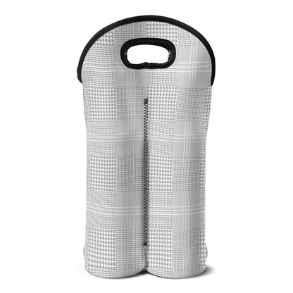 Grey And White Glen Plaid Print Double Neoprene Wine Tote