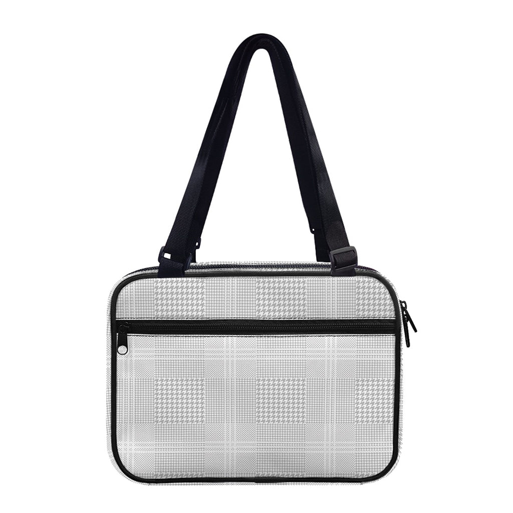 Grey And White Glen Plaid Print Double Strap Bible Bag