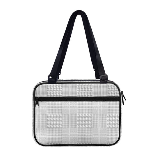 Grey And White Glen Plaid Print Double Strap Bible Bag